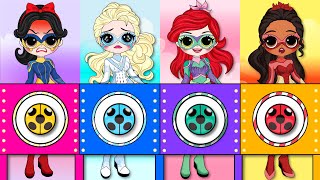 Disney Princess become Miraculous Ladybug Heroes  DIYs Paper Dolls amp Crafts [upl. by Nannarb]