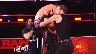 The Shield drives The Miz through the announce table after Raw Raw Fallout Nov 20 2017 [upl. by Gilemette]