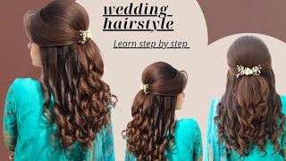 how to make a fast and simple beautiful wedding hairstyle  wedding hairstyle for medium short hair [upl. by Anuaek]