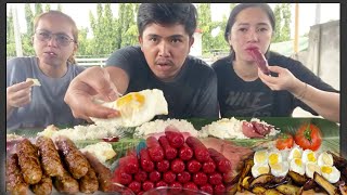 Longganisa Tocino Hotdog Egg Tuyo and Ham BREAKFAST MUKBANG [upl. by Goldston267]