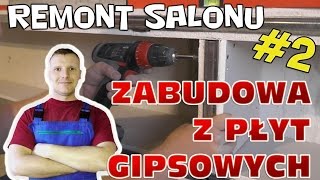 Zabudowa z półkami z płyt gipsowych  Remont salonu 2 [upl. by Enelahs135]