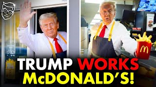 Trump Makes Fries At McDonalds Serves HappyMeals in DriveTru Window in Historic Kamala Troll 🍟 [upl. by Leirud]