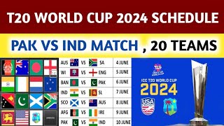 ICC T20 World Cup 2024 Full Schedule  India Vs Pakistan Match  20 Teams  4 Groups  T20 WC 2024 [upl. by Gnot]