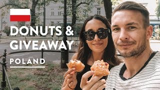 TRYING POLISH DONUTS amp 30K GIVEAWAY 🎉  Paczki in Krakow  Poland Food Vlog [upl. by Sharl]