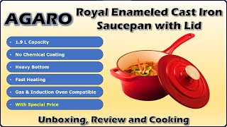 Agaro Royal Enameled Cast Iron Sauce Pan Unboxing amp Review With Cooking  Best Cast iron cookware [upl. by Dorthea]