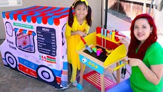 Wendy Pretend Play Cooking with Food Truck Tent amp Wooden BBQ Grill Toys [upl. by Noonberg]