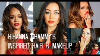 Rihanna Grammys Inspired Hair amp Makeup [upl. by Aimek]