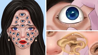 ASMR Remove parasitic eyes amp Large pustules on face  Acne Deep Cleaning Animation [upl. by Ecinnaj]