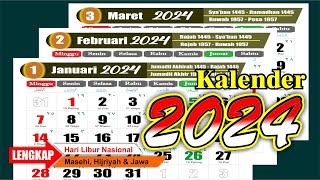 KALENDER 2024 Lengkap dengan tanggal merah  Hijriyah jawa  Download format CDR  template [upl. by Uticas453]