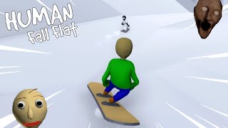 BALDI AND GRANNY GOING DOWNHILL WITH SNOWBOARDS ON EPIC SNOWY MOUNTAIN in HUMAN FALL FLAT [upl. by Dedrick]