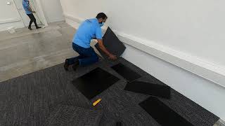 Carpet Tile Installation  How to Install Carpet Tile with Tackifier Adhesive Easy Installation [upl. by Jamie]