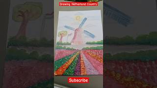 Drawing Netherland Country 😍NetherlandDrawingwindmill [upl. by Elleirua]