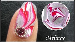 WATER MARBLE NAIL ART TUTORIAL  ENCHANTED FOREST RED FLOWER FEATHER NAIL DESIGN MANICURE EASY DIY [upl. by Cottrell936]