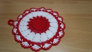 Uncinetto Crochet Centrino Bianco Rosso Presina [upl. by Nainatrad]