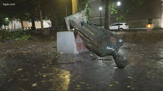 Police declare riot in downtown Portland after protesters topple statues break windows [upl. by Alcus]