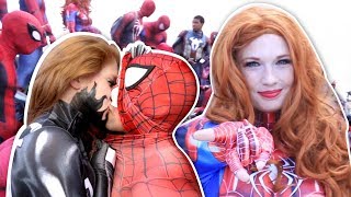 SPIDERMAN VENOM MARY JANE SPIDERVERSE VS Dragon CON 2017 VS Pretty Ladies [upl. by Aneliram]