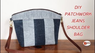 DIY JEANS PATCHWORK SHOULDER BAG  JEANS TOTE BAG  DIY BAG OUT OF OLD JEANS  BAG SEWING TUTORIAL [upl. by Katrina]