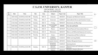 CSJMU BSc 2nd semester Exam Date Sheet 2024  CSJMU Exam Date Sheet 2024  kanpur university BSc [upl. by Adnilreh]