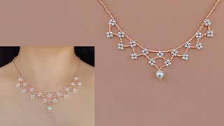 DIY Beaded Lace Necklace with Pearls and Seed Beads How to Make Beaded Jewelry Beading Tutorial [upl. by Cestar664]