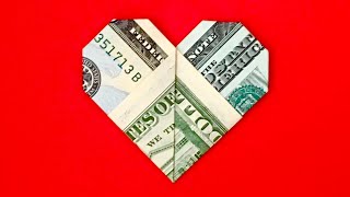 Origami Dollar Bill Heart X Tutorial ❤️ How to make Money Origami Heart X  Easy DIY Paper Crafts [upl. by Bayless]