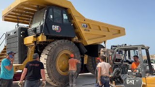 Transporting And Delivering Two Brand New Caterpillar 777 Dumpers To Papaioannou Group  4K [upl. by Htir]