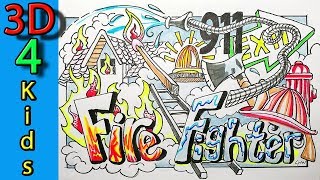 DOODLE ART How to Draw a FireFighter  FIREMAN in Action drawing [upl. by Aitekram468]