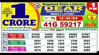 Nagaland lottery result today 1pm 12092024  morning Nagaland State Lottery Result Pdf [upl. by Grindle930]