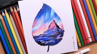 Scenery drawing with pencil colour  Landscape scenery mountain Coloured pencil [upl. by Michale]