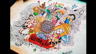 Incredible India DrawingDrawing on Cultural Diversity of IndiaIncredible Heritage of India [upl. by Johny]