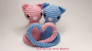 Gatitos enamorados a Crochet 😻😻 San Valentín  gatitos tejidos formando corazón ♥️ [upl. by Theodor]