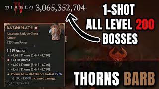 Thorns Barb 1SHOT ALL Uber Bosses  Season 4 Diablo 4 [upl. by Hgierb435]