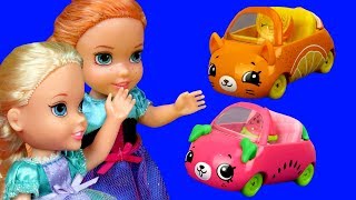 Cutie Cars  Elsa and Anna toddlers are having fun  Aurora is upset  playdate playset mini cars [upl. by Nettie]