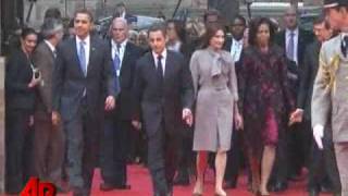 Raw Video Obamas Greeted by President Sarkozy [upl. by Nyrahtak]