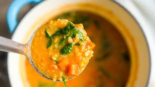 EASY Red Lentil Soup Recipe Healthy Vegan in 30 Minutes [upl. by Nnawtna788]