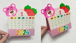 Cách Làm Lịch Để Bàn Gấu Dâu Bằng Giấy trang trí bàn học  How to make a cute desk calendar [upl. by Hoyt]