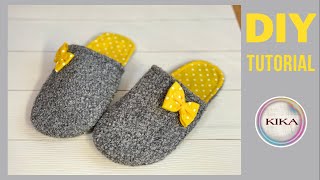 Come cucire delle PANTOFOLE da donna fai da te  Tutorial CIABATTE in stoffafeltro  DIY SLIPPERS [upl. by Baese]