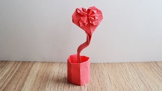 Paper HEART IN POT Origami Idea Tutorial DIY NProkuda [upl. by Timothea421]