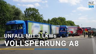 A8 nach Unfall mit drei Lkws voll gesperrt [upl. by Serafina313]