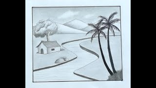 How To Draw An Easy SceneryPencil Shading for BeginnersStep by Step Nature DrawingPencil Sketch [upl. by Gierk413]