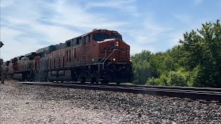 Very fast Cargill feed train BNSF Transcon Emporia sub52723 [upl. by Aletse356]