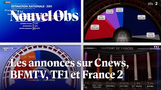 Les résultats du premier tour des élections législatives 2024 sur TF1 France 2 BFMTV et Cnews [upl. by Reginnej]