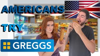 Greggs Trials  AMERICANS TRY GREGGS  Big Mistake or Worth The Flake [upl. by Notluf]