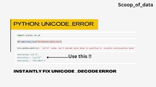 How to fix unicode Decode error in python  Solve Unicode Decode issue in pandas python python [upl. by Longfellow]