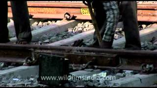 Installing and repairing Indian railway track at a small railway station in India [upl. by Jeremie830]