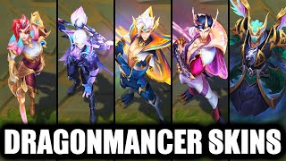 All New Dragonmancer 2023 Skins Spotlight Vayne Kassadin Fiora Rakan Prestige League of Legends [upl. by Letnahc]