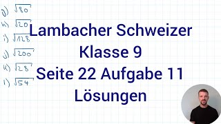 Teilweise Wurzelziehen  Lambacher Schweizer Mathe 9 NRW G9 Seite 22 Aufgabe 11 [upl. by Gagnon]