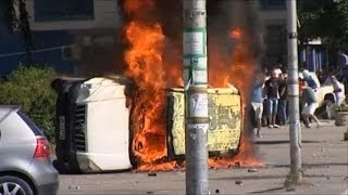 Protest over bridge barricade in divided Kosovo town [upl. by Eeslehc388]