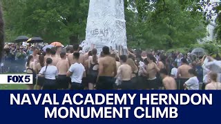 Plebes Climb Herndon Monument at Naval Academy in Annapolis [upl. by Anitsyrhk635]