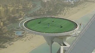 Flashback Federer amp Agassi Hit On A Helipad [upl. by Saravat]