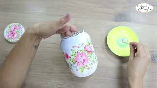 3 IDEAS con frascos de vidrio y DECOUPAGE [upl. by Bondie]